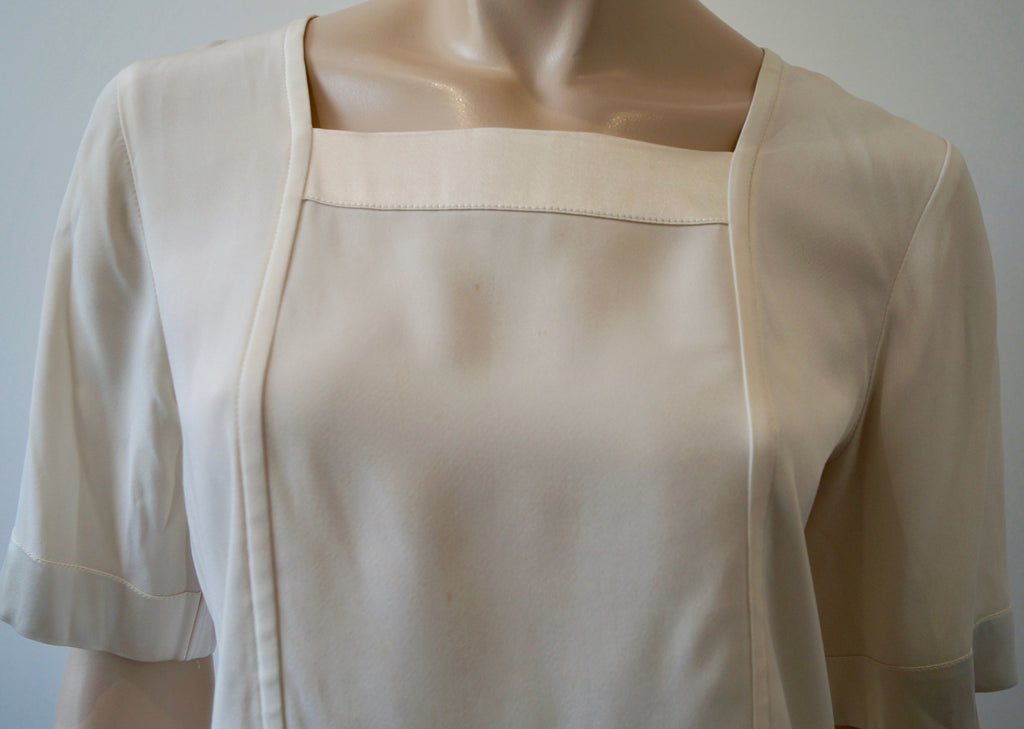 YVES SAINT LAURENT VARIATION Cream Square Neck Short Sleeve Blouse Top F36 UK8