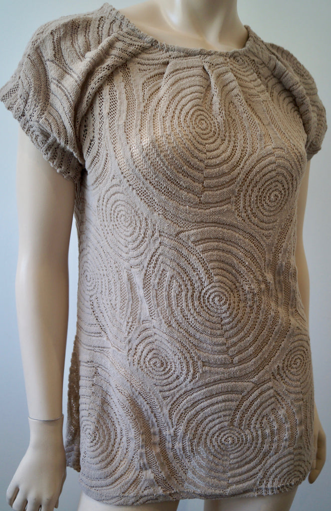 ANNE FONTAINE Beige Embroidery Detail Short Sleeve Jumper Sweater Top 38 UK8/10