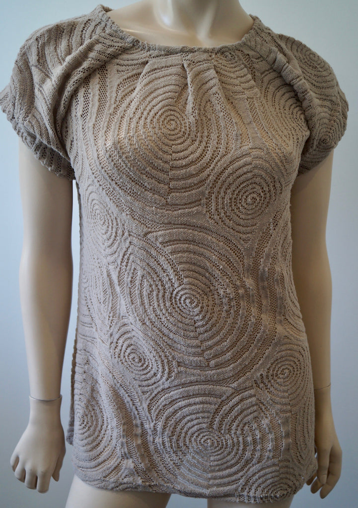ANNE FONTAINE Beige Embroidery Detail Short Sleeve Jumper Sweater Top 38 UK8/10