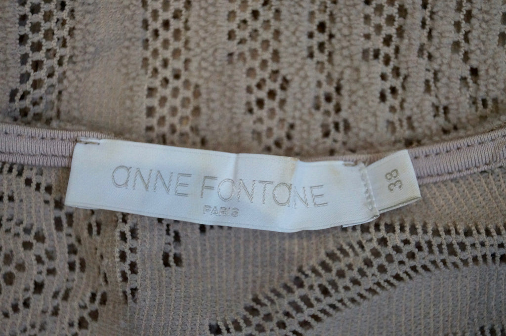 ANNE FONTAINE Beige Embroidery Detail Short Sleeve Jumper Sweater Top 38 UK8/10