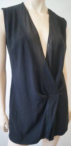 SANDRO Midnight Blue Textured Fabric Round Neck Short Sleeve Peplum Top Sz:M