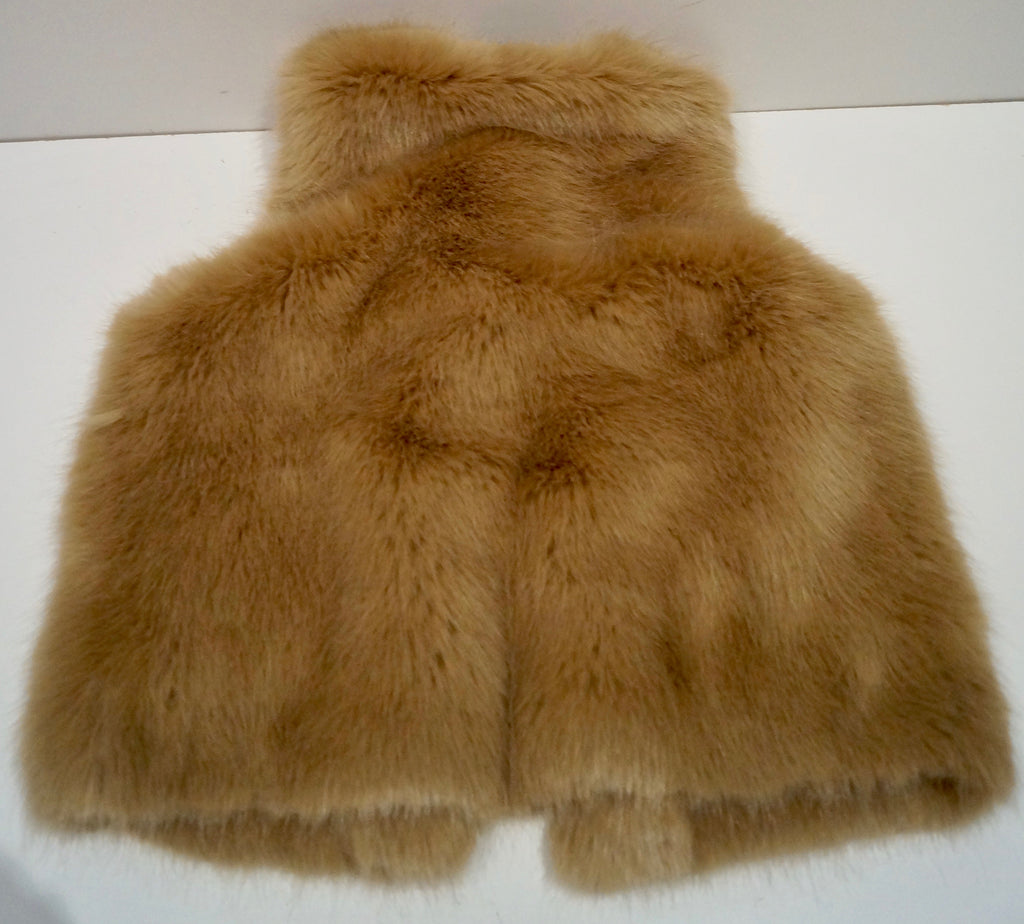 CHLOE Girls Beige Faux Fur Round Neck Sleeveless Lined Gilet Jacket Top 12Y