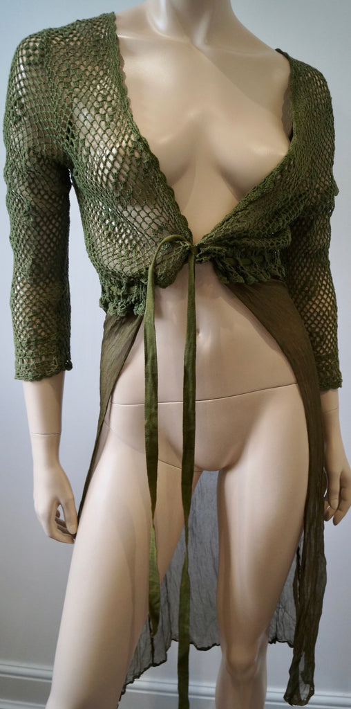 DAY BIRGER ET MIKKELSEN Khaki Green 100% Silk Loose Knitwear Cardigan Top M