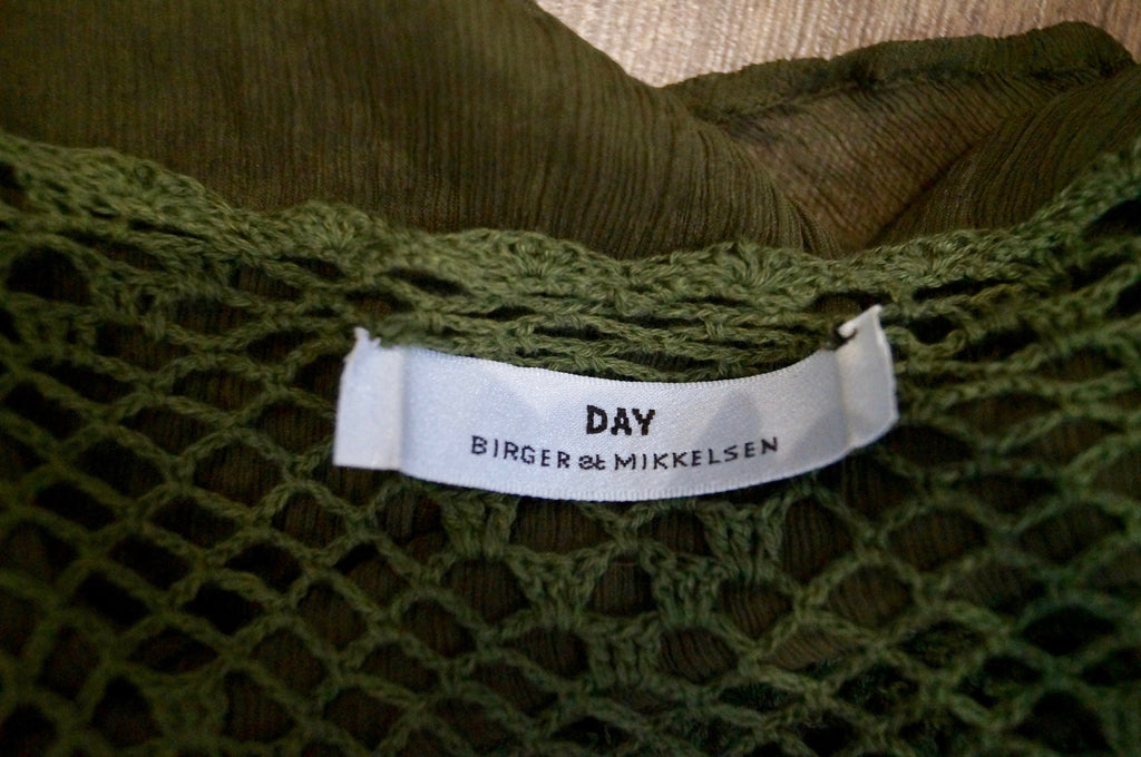 DAY BIRGER ET MIKKELSEN Khaki Green 100% Silk Loose Knitwear Cardigan Top M