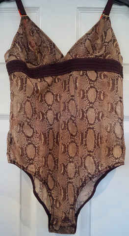 SKIN Gold Dust Metallic Round Neck Low Rear Lined One Piece Swimsuit S/P BNWT