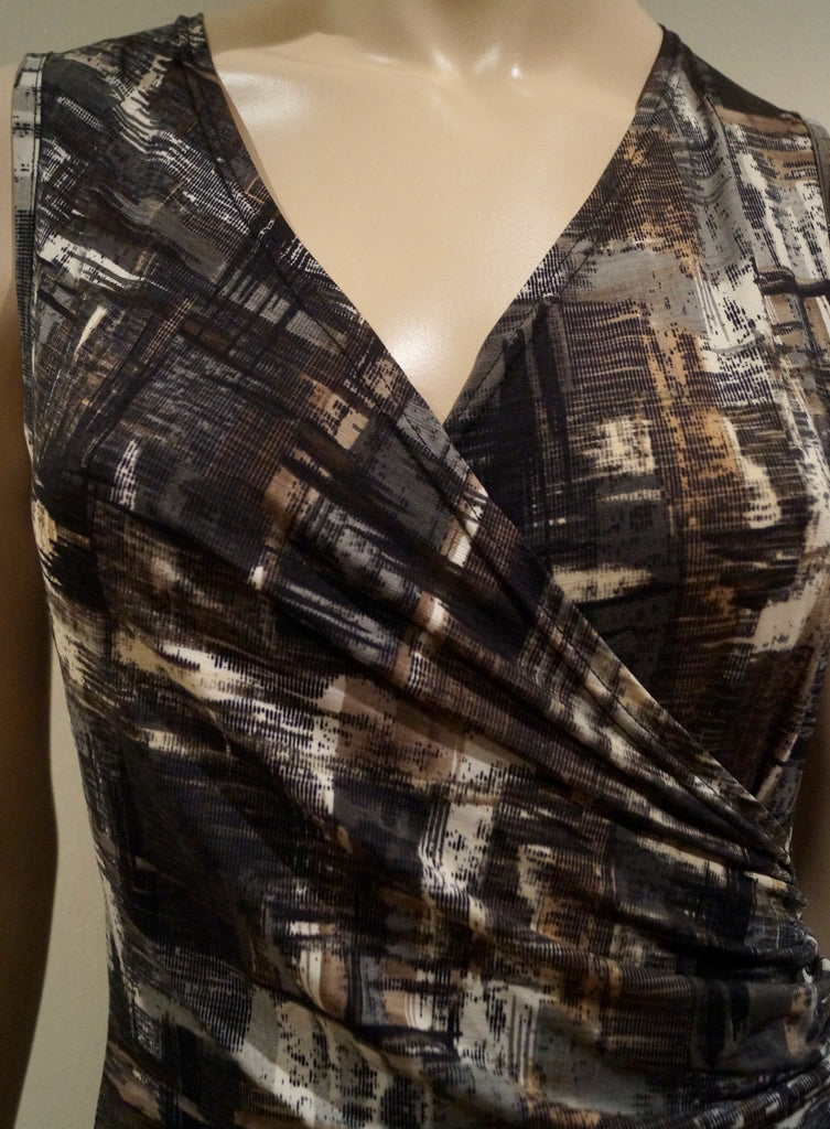 DEBORAH JAMES Women's Grey V Neckline Sleeveless Gathered Waist Dress T2 BNWT