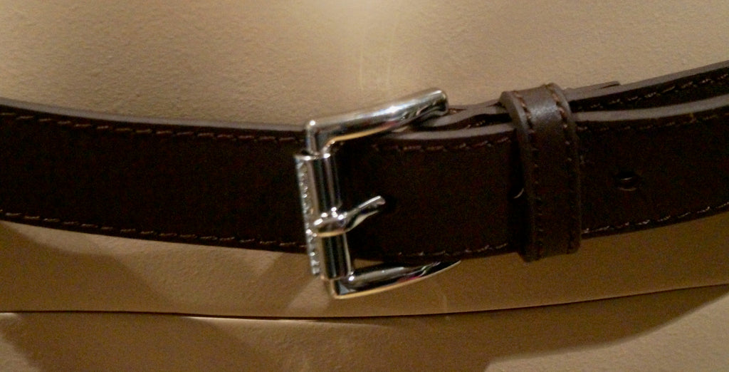 MICHAEL KORS Menswear Brown Leather Silver Tone Branded Buckle Fastened Belt M