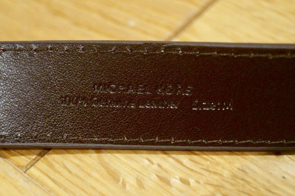 MICHAEL KORS Menswear Brown Leather Silver Tone Branded Buckle Fastened Belt M