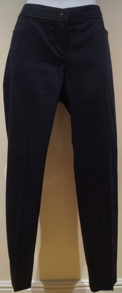 BURBERRY Designer Midnight Blue Cotton Stretch Slim Leg Trousers Pants IT42 UK10