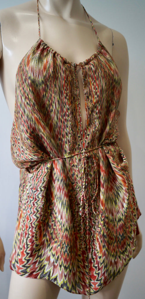 HAUTE HIPPIE Multi-Colour Silk Abstract Print Sleeveless Backless Halteneck Top