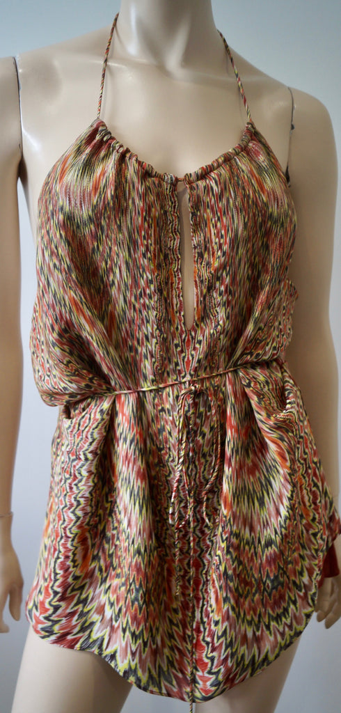 HAUTE HIPPIE Multi-Colour Silk Abstract Print Sleeveless Backless Halteneck Top