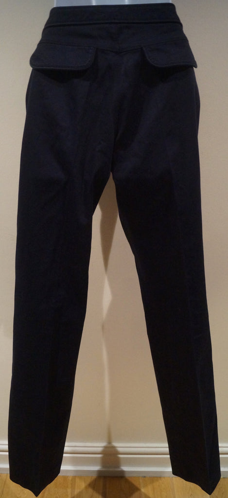 BURBERRY Designer Midnight Blue Cotton Stretch Slim Leg Trousers Pants IT42 UK10