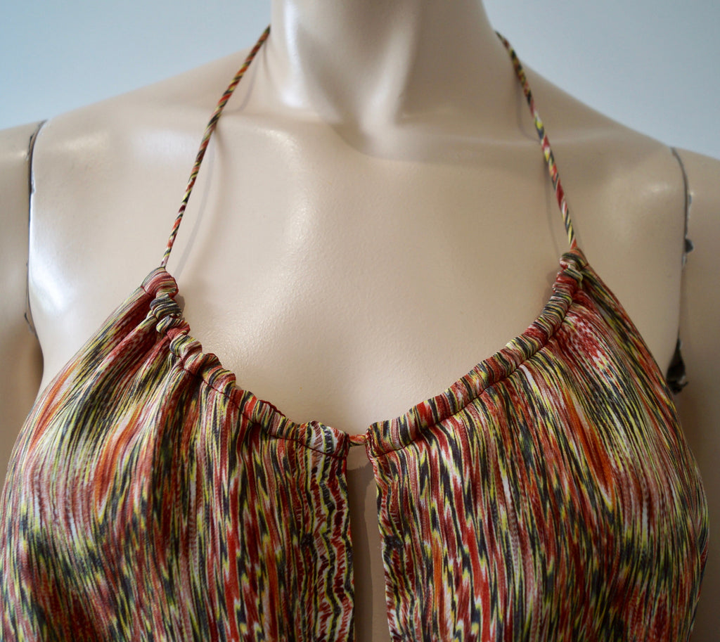 HAUTE HIPPIE Multi-Colour Silk Abstract Print Sleeveless Backless Halteneck Top