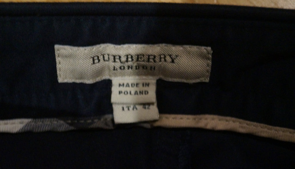 BURBERRY Designer Midnight Blue Cotton Stretch Slim Leg Trousers Pants IT42 UK10