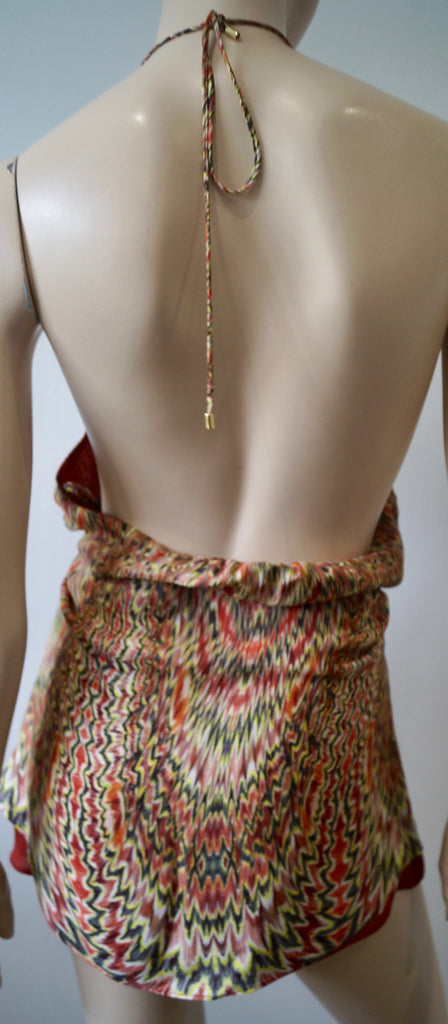 HAUTE HIPPIE Multi-Colour Silk Abstract Print Sleeveless Backless Halteneck Top