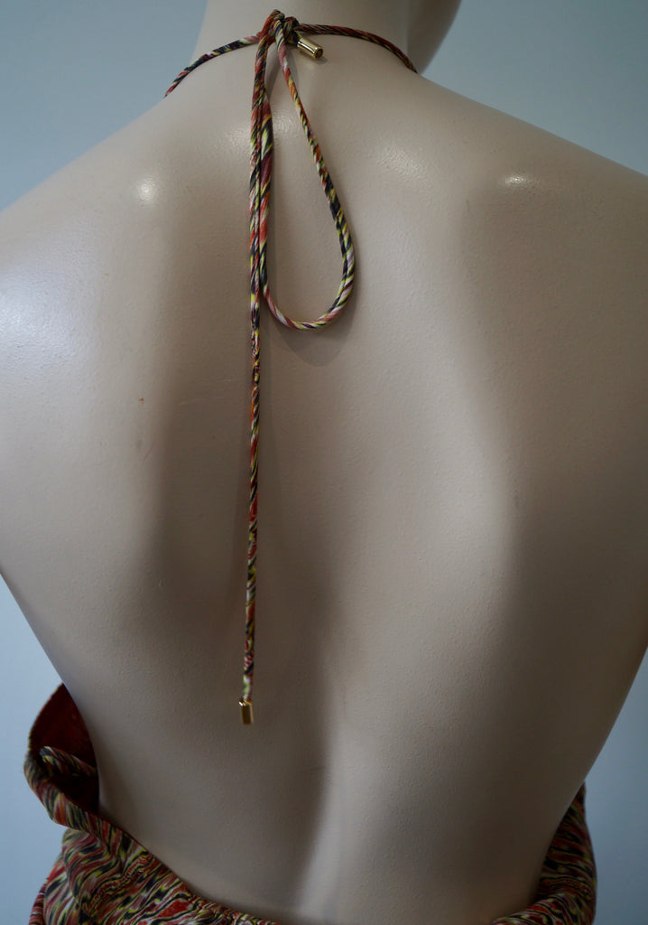 HAUTE HIPPIE Multi-Colour Silk Abstract Print Sleeveless Backless Halteneck Top