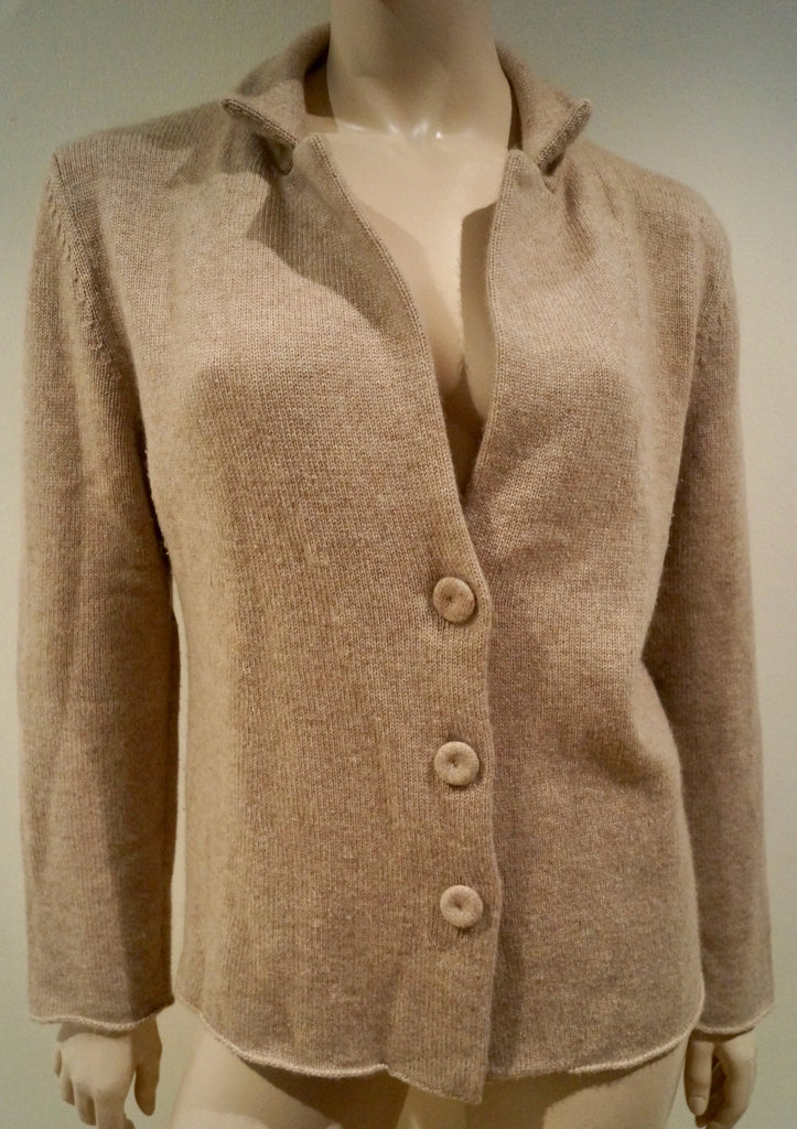 ANNECLAIRE Women's Beige 100% Cashmere Knitwear Casual Cardigan Jacket IT46 UK14