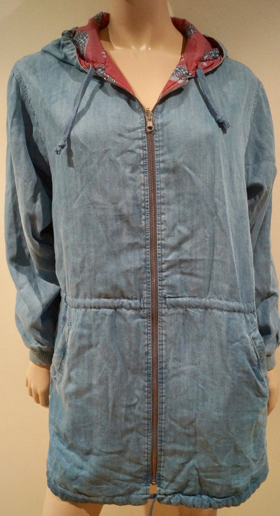 PAUL & JOE SISTER Reversible Blue Red Lyocell Cat Print Hooded Anorak Jacket 40