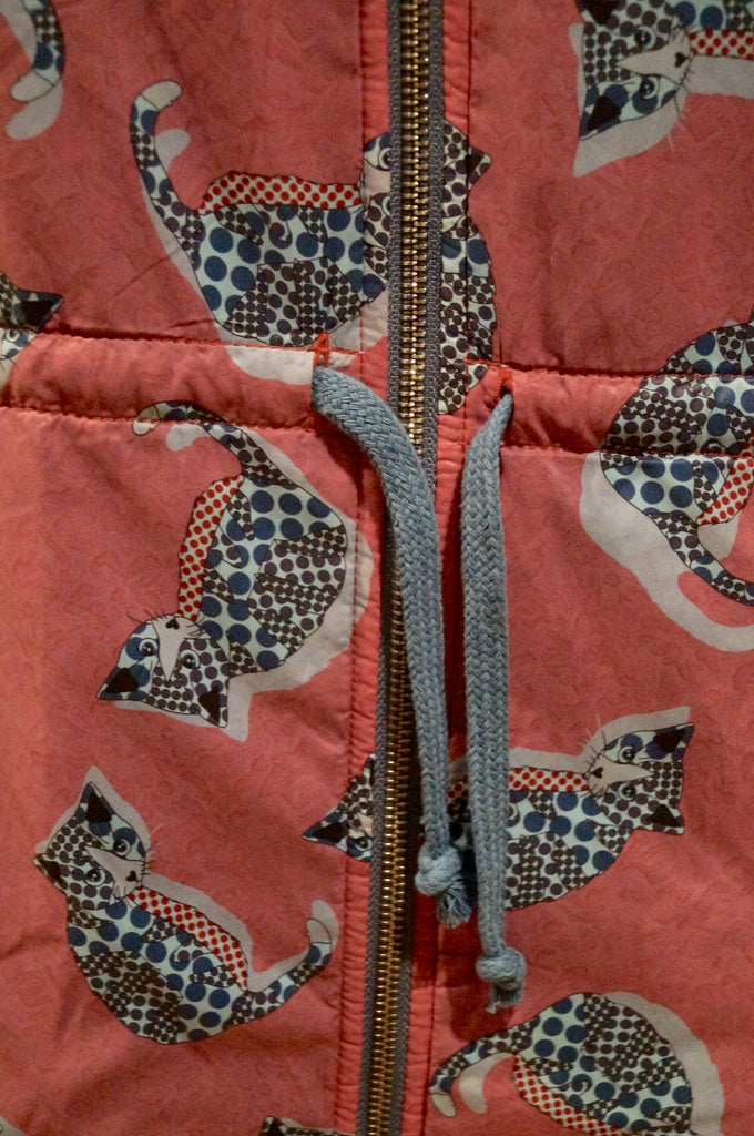 PAUL & JOE SISTER Reversible Blue Red Lyocell Cat Print Hooded Anorak Jacket 40