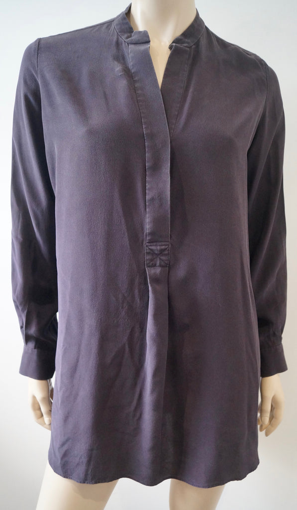 JOSEPH Deep Purple Plum Silk Collarless Long Sleeve Blouse Shirt Top 38 UK10