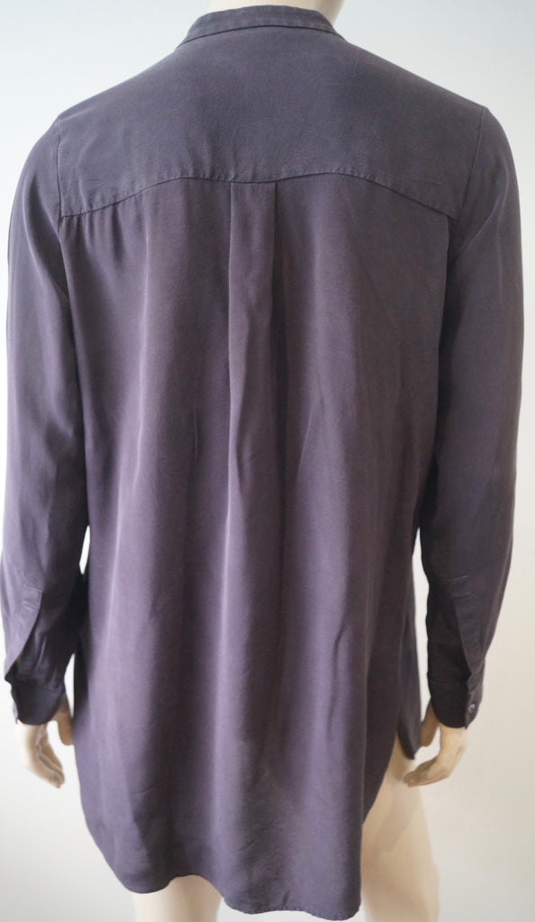 JOSEPH Deep Purple Plum Silk Collarless Long Sleeve Blouse Shirt Top 38 UK10