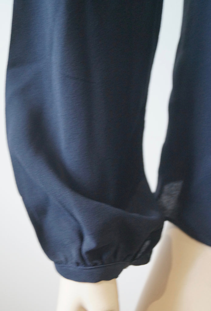MICHAEL KORS Blue Black Silk Tie Fasten V Neck Long Sleeve Blouse Shirt Top UK10