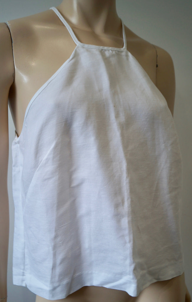 MILLY Women's White Tencel & Linen Square Neckline Sleeveless Cami Vest Top M