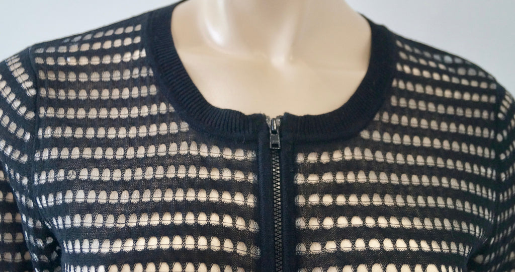 SANDRO Black Cotton Blend Mesh Cut-Out Zip Fastened Long Sleeve Cardigan Top 3
