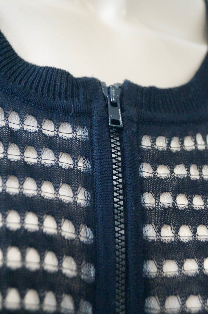 SANDRO Black Cotton Blend Mesh Cut-Out Zip Fastened Long Sleeve Cardigan Top 3