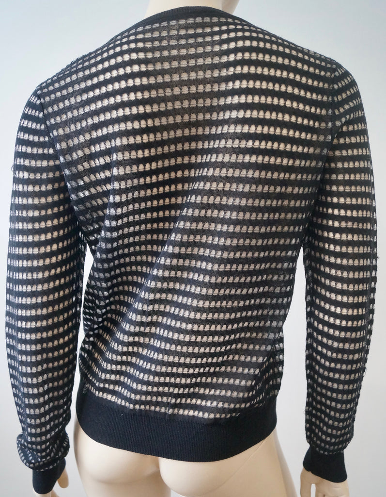 SANDRO Black Cotton Blend Mesh Cut-Out Zip Fastened Long Sleeve Cardigan Top 3