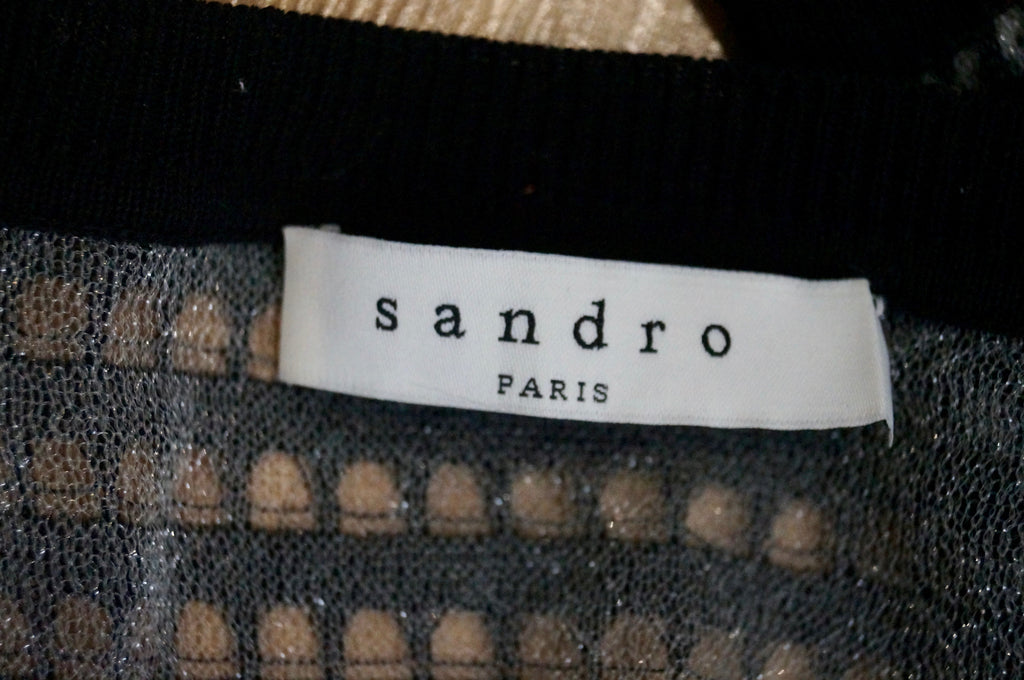 SANDRO Black Cotton Blend Mesh Cut-Out Zip Fastened Long Sleeve Cardigan Top 3