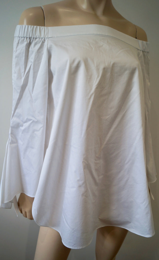 TIBI White Cotton Elasticated Off Shoulder 3/4 Flare Sleeve Blouse Top UK10 BNWT