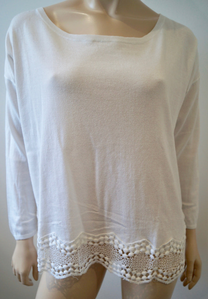 JOIE Porcelain White Silk & Cotton Embroidered Long Sleeve Jumper Sweater Top M