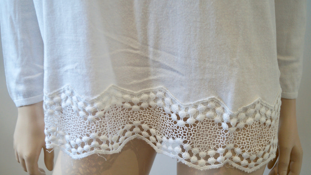 JOIE Porcelain White Silk & Cotton Embroidered Long Sleeve Jumper Sweater Top M