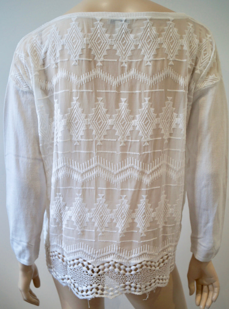 JOIE Porcelain White Silk & Cotton Embroidered Long Sleeve Jumper Sweater Top M