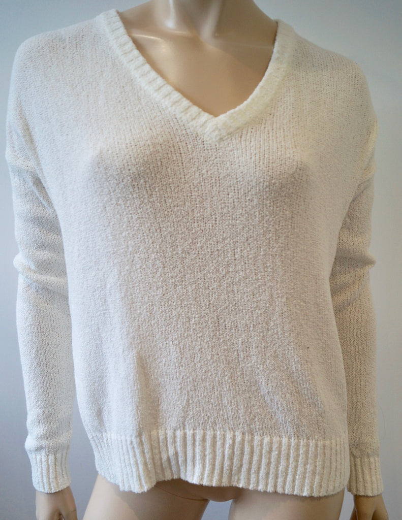 FEEL THE PIECE TERRE JACOBS Winter White V Neck Texture Knit Jumper Sweater Top