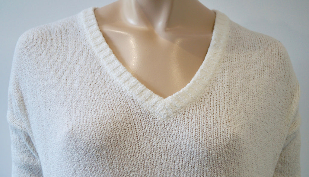 FEEL THE PIECE TERRE JACOBS Winter White V Neck Texture Knit Jumper Sweater Top