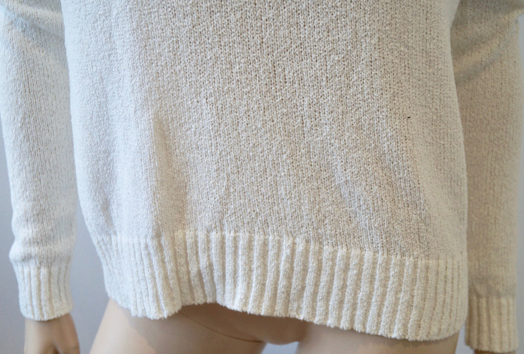 FEEL THE PIECE TERRE JACOBS Winter White V Neck Texture Knit Jumper Sweater Top