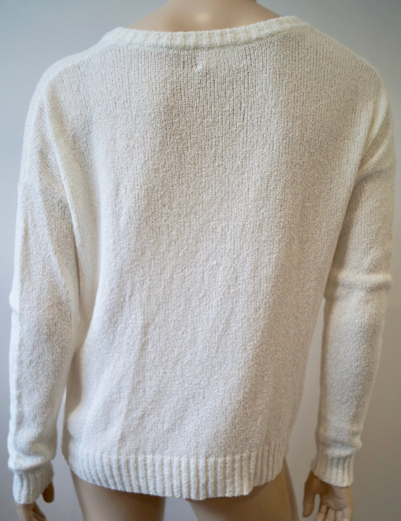 FEEL THE PIECE TERRE JACOBS Winter White V Neck Texture Knit Jumper Sweater Top