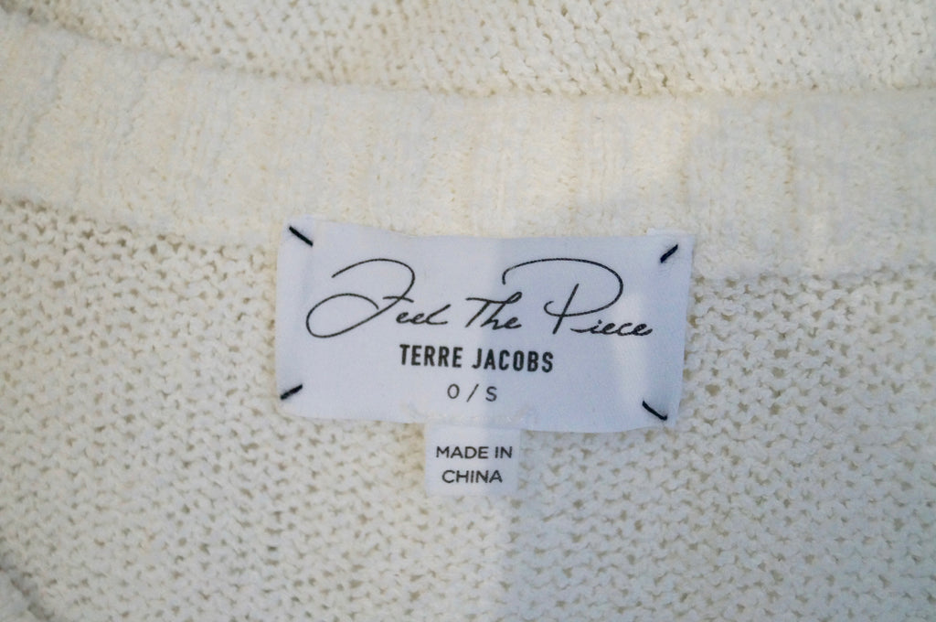 FEEL THE PIECE TERRE JACOBS Winter White V Neck Texture Knit Jumper Sweater Top