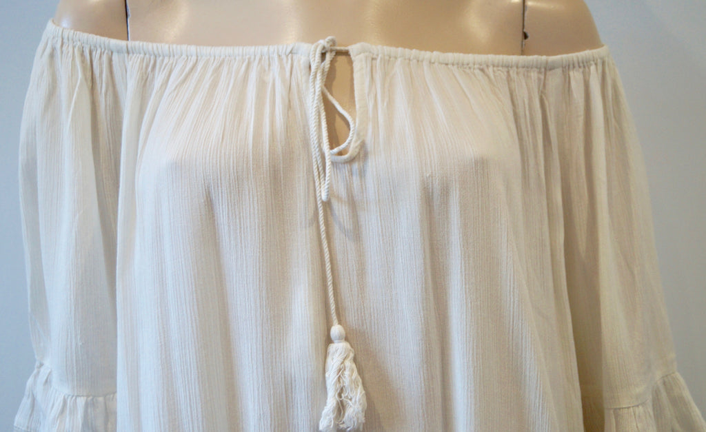 SAINT TROPEZ Winter White Off Shoulder 3/4 Sleeve Cover-Up Beach Dress S BNWT