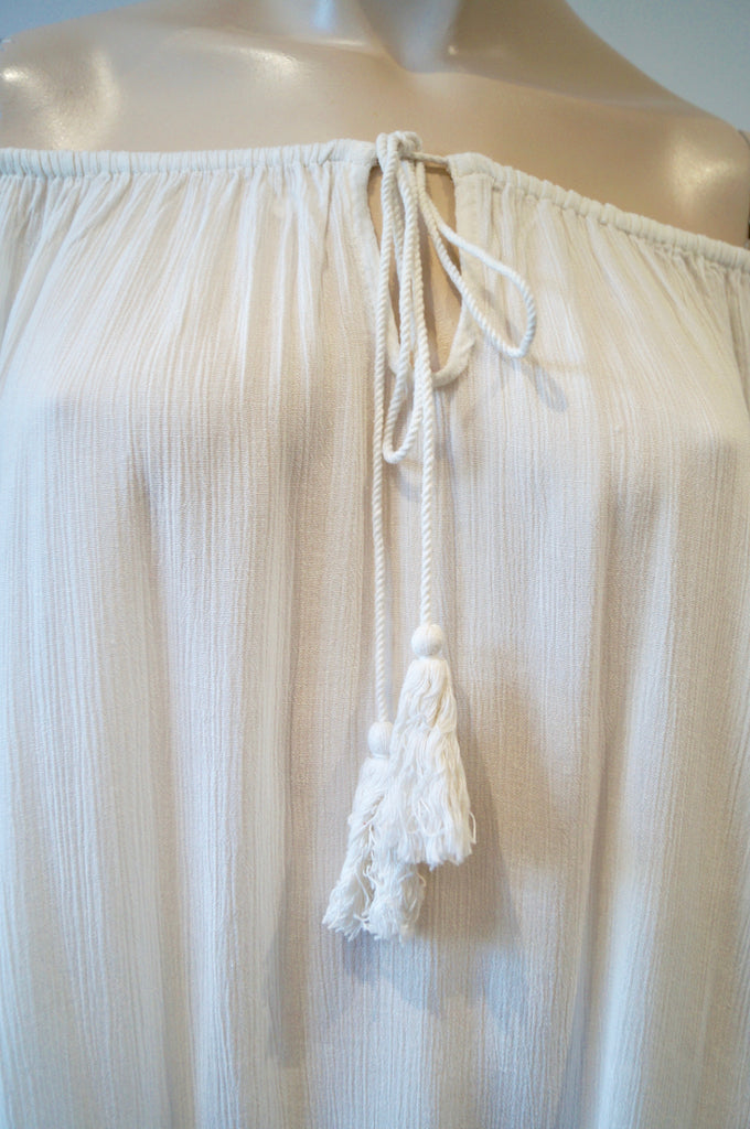 SAINT TROPEZ Winter White Off Shoulder 3/4 Sleeve Cover-Up Beach Dress S BNWT