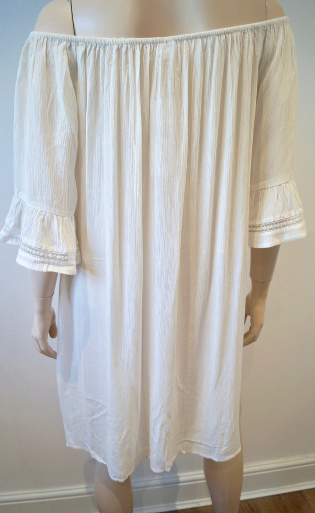 SAINT TROPEZ Winter White Off Shoulder 3/4 Sleeve Cover-Up Beach Dress S BNWT