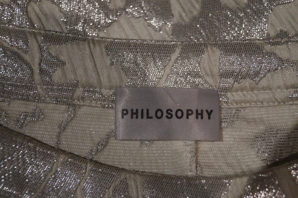 PHILOSOPHY Grey & Silver Metallic Textured Scoop Neck Short Sleeve T-Shirt Top 1