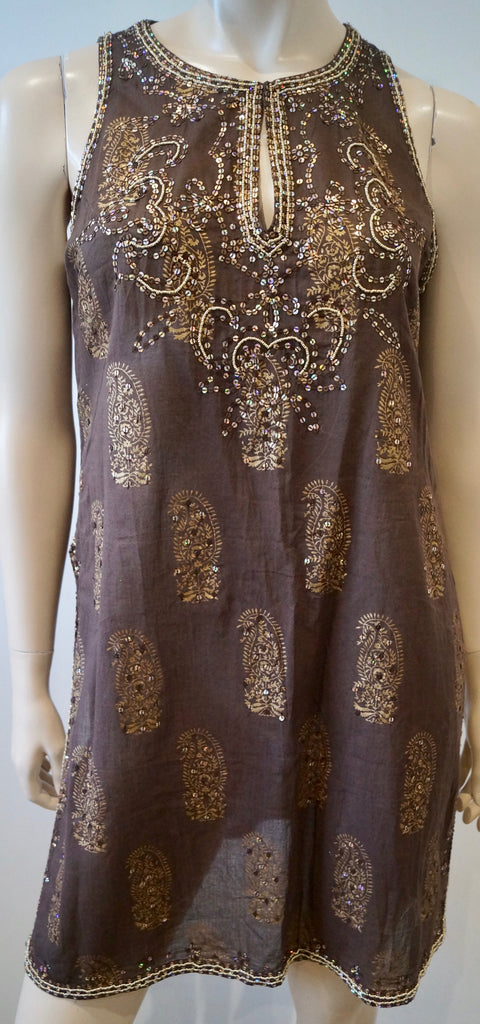 JULIET DUNN Brown & Bronze Cotton Sequin Embellished Beach Cover Up Dress 3