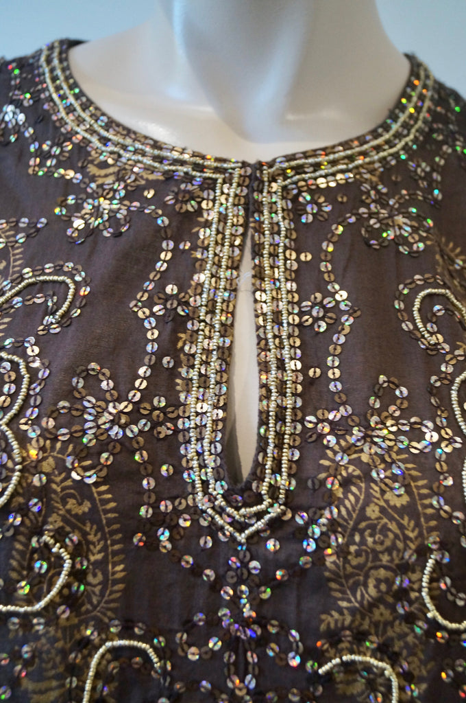 JULIET DUNN Brown & Bronze Cotton Sequin Embellished Beach Cover Up Dress 3