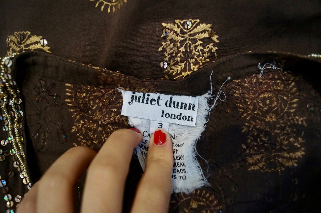 JULIET DUNN Brown & Bronze Cotton Sequin Embellished Beach Cover Up Dress 3