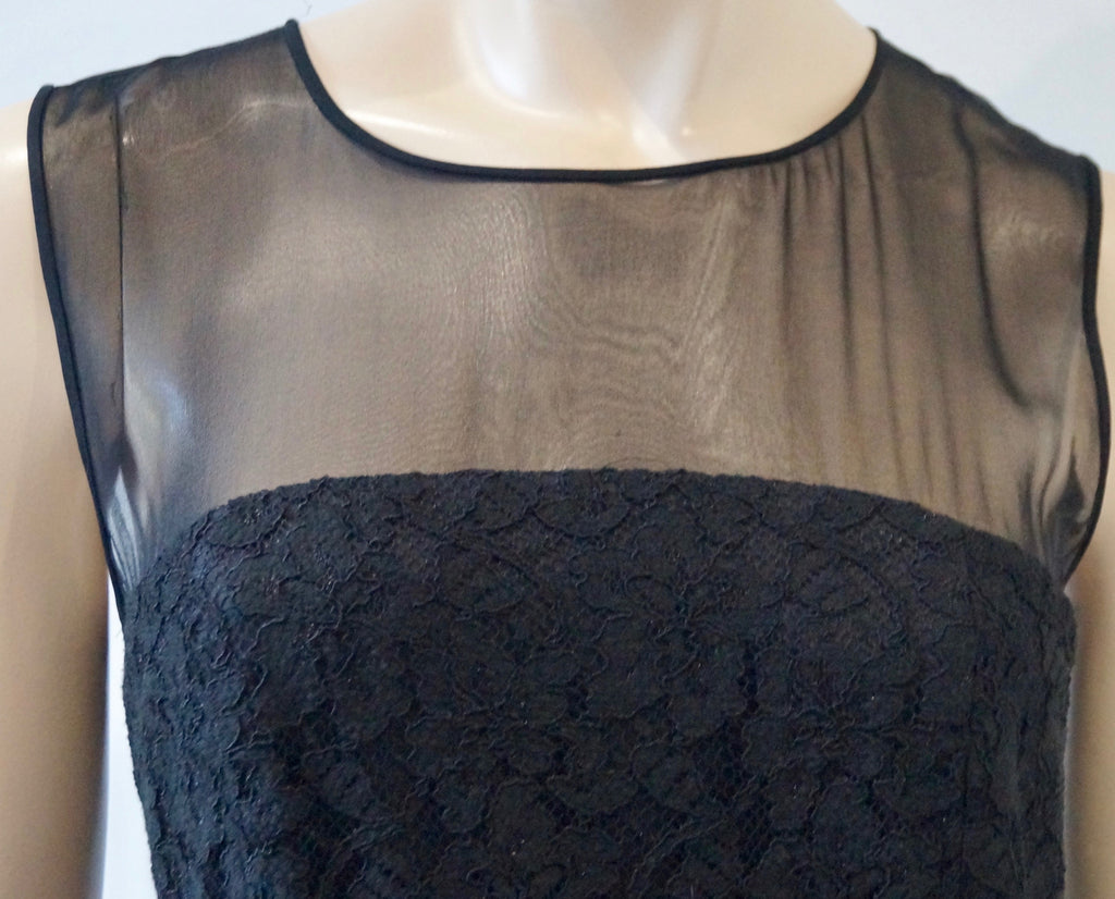 DIANE VON FURSTENBERG Black Sheer Panel Lace Crochet Sleeveless Evening Dress