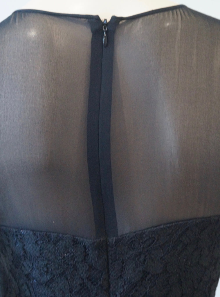 DIANE VON FURSTENBERG Black Sheer Panel Lace Crochet Sleeveless Evening Dress