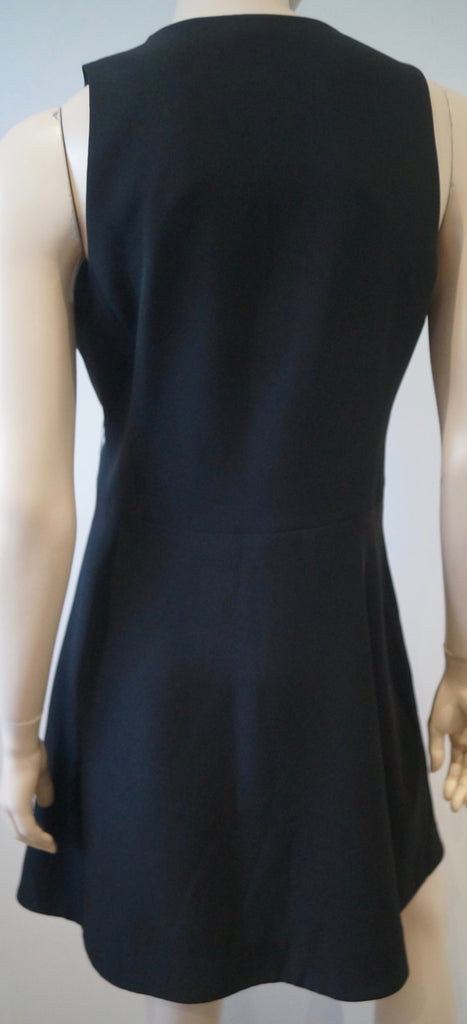 REBECCA TAYLOR Blue Black Cream Pink Abstract Print Round Neck Sleeveless Dress